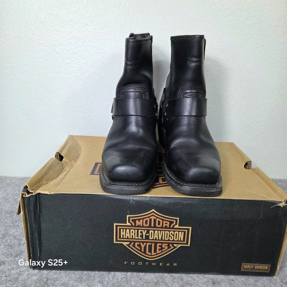 Harley Davidson Womens Black Leather Harness Biker Boots Square Toe 84422 Size 8
